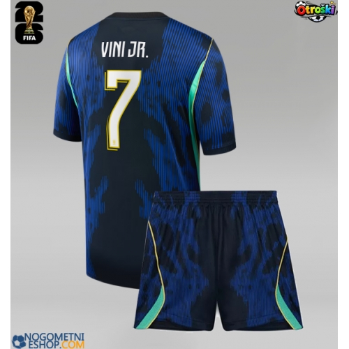 Otroški Nogometni dresi Brazilija Vinicius Junior #7 Gostujoči SP 2026 Kratek Rokav (+ Kratke hlače)